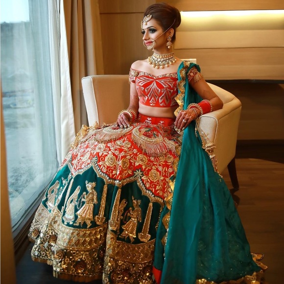 Wedding Lehenga with Couple Motifs - Picture 3 of 4